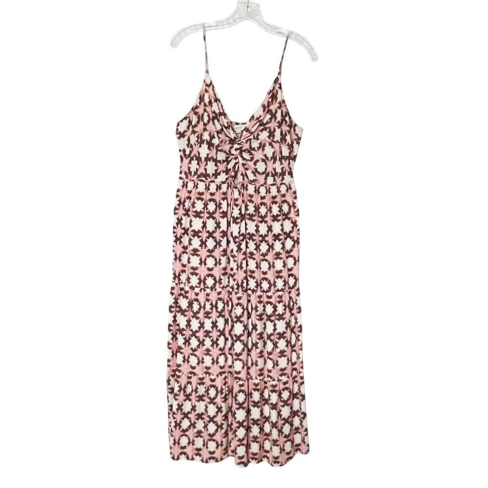 LOFT Sun Washed Floral Twist Tiered Midi Sundress Brown and Pink Women’s Size 12 - Picture 2 of 10